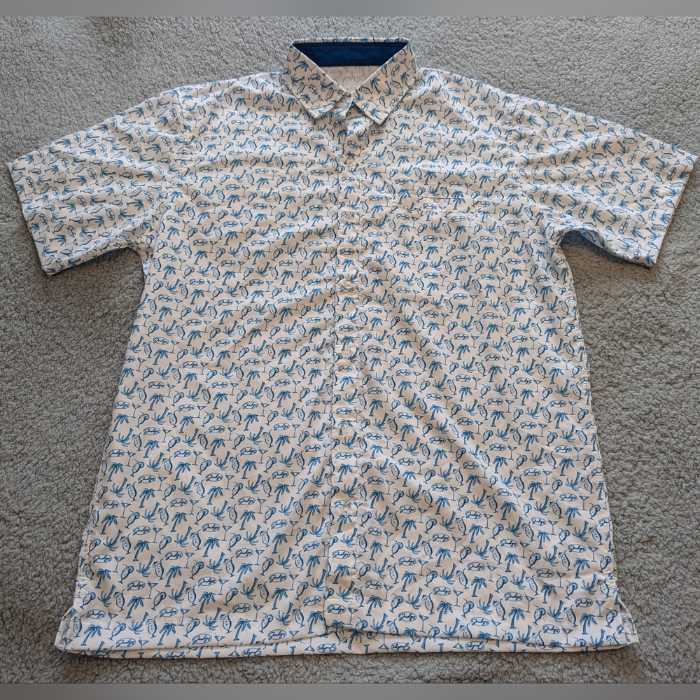 EverSole Run Men's Custom Button Down Shirt, Hawaiian Palm Tree Lightweight Sz.M